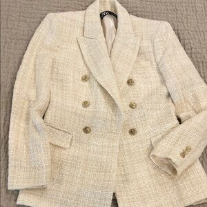 Zara Textured Cream Blazer with Gold Buttons